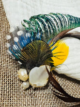 Load image into Gallery viewer, Handcrafted Feather, Pearl &amp; Shell Hatpin – Unique Brooch / Scarf Pin | Handmade Gift from Australia
